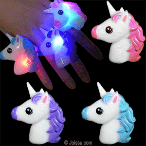 LED Unicorn Light-Up Rings (Assorted Colors, 12 Rings Per Pack) - Glow-Paradise