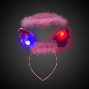 LED Pink Plush Angel Headband (1 Quantity Per Pack) - Glow-Paradise