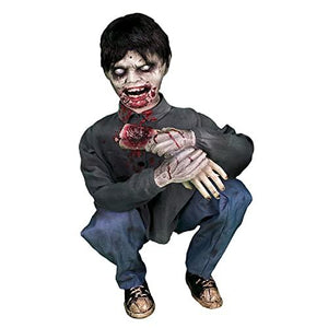 Haunted Hill Farm Creepy Crouching Limb Eating Zombie Boy with Glowing Eyes by Tekky | Talking Animated Halloween Decorations Battery Operated Animatronics Holiday Decor HHLBRPR-FLSA, Multicolor - Glow-Paradise