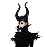 Feather Cape Shawl with Maleficent Horns Headband Set Halloween Costumes Couples Adults - Glow-Paradise