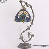 WERFACTORY Tiffany Lamp Yellow Liaison Stained Glass Bedside Table Lamp Desk Reading Light with Thin Metal Leaf Base 8X10X21 Inches Decor Small Space Bedroom Home Office LED Bulb Included S160E Series - Glow-Paradise