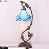 WERFACTORY Tiffany Lamp Blue Stained Glass Bedside Lamp, Thin Metal Leaf Table Desk Reading Light 8X10X21 Inches Decor Small Space Bedroom Home Office LED Bulb Included S70106B Series - Glow-Paradise
