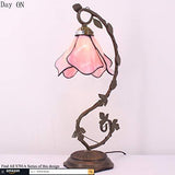 WERFACTORY Tiffany Lamp Pink Stained Glass Bedside Lamp, Thin Metal Leaf Table Desk Reading Light 8X10X21 Inches Decor Small Space Bedroom Home Office LED Bulb Included S70106A Series - Glow-Paradise