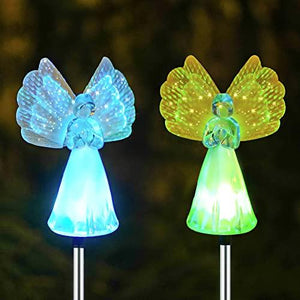 Outdoor Solar Garden Lights,2 Pack Solar Angel Decorative Lights, IP67 Waterproof Color Changing LED Solar Outdoor Lights,Solar Stake Lights for Cemetery Grave Garden Patio Yard Lawn Decoration - Glow-Paradise
