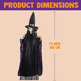 JOYIN Life Size 74" Hanging Animated Witch with LED Eyes and Spooky Sounds for Halloween Decorations - Glow-Paradise