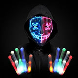 Halloween Scary Mask with LED Gloves Kit, LED Costume Mask EL Wire Light Up Mask for Halloween Costume Festival Cosplay - Glow-Paradise