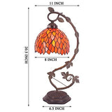 WERFACTORY Tiffany Lamp Stained Glass Table Bedside Lamp, Red Wisteria Desk Reading Light with Thin Metal Leaf Base 8X10X21 Inches Decor Small Space Bedroom Home Office LED Bulb Included S523R Series - Glow-Paradise