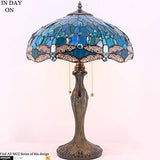 WERFACTORY Tiffany Table Lamp Green Stained Glass Dragonfly Bedside Lamp 16X16X24 Inches Antique Desk Reading Light Metal Base Decor Bedroom Living Room Home Office (LED Bulb Included) S622 Series - Glow-Paradise