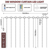 HOME LIGHTING Window Curtain String Lights, 300 LED 8 Lighting Modes Fairy Copper Light with Remote, USB Powered Waterproof for Christmas Bedroom Party Wedding Home Garden Wall Decorations, Cool White - Glow-Paradise
