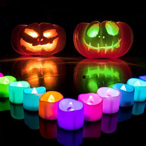 Homemory Pack of 24 7-Color Changing Tea Lights with Batteries, Long-Lasting Battery Operated LED Flameless Tea Light Candles, White Base, Ideal for Party and Festival Decor - Glow-Paradise