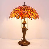 WERFACTORY Tiffany Table Lamp Red Wisteria Stained Glass Bedside Lamp 16X16X24 Inches Antique Desk Reading Light Metal Base Decor Bedroom Living Room Home Office (LED Bulb Included) S523R Series - Glow-Paradise