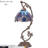 WERFACTORY Tiffany Lamp Stained Glass Table Lamp Blue Dragonfly Thin Bedside Lamp Desk Light with Metal Leaf Base 8X10X21 Inches Decor Small Space Bedroom Home Office LED Bulb Included S004 Series - Glow-Paradise