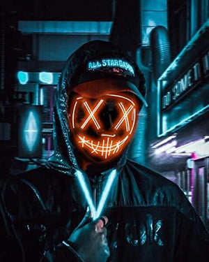 Depointer Halloween Scary Mask Cosplay Led Costume Mask EL Wire Light up Halloween Festival Party(Orange) - Glow-Paradise