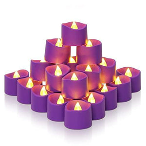 Homemory Battery Operated LED Tea Lights, Pack of 24, Flameless Votive Tealights with Flickering Bulb Light, Small Electric Fake Tea Candle Realistic for Wedding, Table, Gift, Outdoor (Purple) - Glow-Paradise