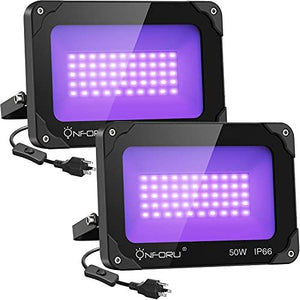 Onforu 2 Pack 50W LED Black Lights, Blacklight Flood Light with Plug, IP66 Waterproof Black Lights for Dance Party, Glow in The Dark, Halloween Lights, Body Paint, Fluorescent Poster, Neon Glow - Glow-Paradise