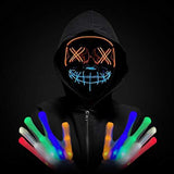 Halloween Scary Mask with LED Gloves Kit, LED Costume Mask EL Wire Light Up Mask for Halloween Costume Festival Cosplay (Blue&Orange) - Glow-Paradise