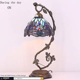WERFACTORY Tiffany Lamp Stained Glass Table Lamp Blue Dragonfly Thin Bedside Lamp Desk Light with Metal Leaf Base 8X10X21 Inches Decor Small Space Bedroom Home Office LED Bulb Included S004 Series - Glow-Paradise