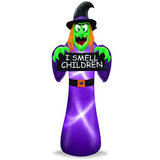 TURNMEON 8 Ft Giant Halloween Inflatables Witch Outdoor Decorations, Scary Witch Holds I Smell Children Banner LED Lights Blow Up Yard Halloween Decor Garden Lawn Holiday Party Home with Stakes Tether - Glow-Paradise