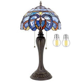 WERFACTORY Tiffany Style Table Lamp Blue Purple Cloud Stained Glass Bedside Antique Luxurious Desk Reading Light 12X12X22 Inches Decor Bedroom Living Room Home Office (LED Bulb Included) S558 Series - Glow-Paradise