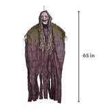 FUN LITTLE TOYS 65" Witch Halloween Decorations Hanging Witch with Light-up Eyes and Spooky Sound, Indoor Outdoor Halloween Decorations - Glow-Paradise