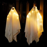 JOYIN 2 pcs Light Up White Hanging Ghost with White LED Lights, 35.4” Hanging Flying Ghost for Halloween Outdoor Yard Tree Porch, Haunted House Decoration - Glow-Paradise