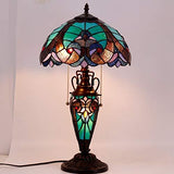 WERFACTORY Tiffany Style Table Lamp Green Stained Glass Liaison Lamp 12X12X22 Inches Mother-Daughter Vase Desk Reading Light Decor Bedroom Living Room Home Office (LED Bulb Included) S160G Series - Glow-Paradise