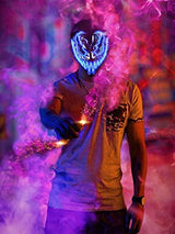 Venobat Halloween Mask LED Light Up Mask for Adults Kids - Cool Neon Glow Mask with Dark and Evil Glowing Eyes 3 Lighting Modes El Wire for Halloween Costume Party Festival Cosplay (Blue) - Glow-Paradise