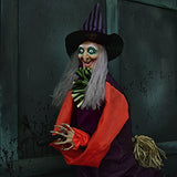 49 Inches Halloween Hanging Vibrating Witch with Light-up Eyes and Scary Sound Effect, Design with Motion and Sound Activation Function for Halloween Prop Décor,Outdoor, Indoor, Haunted House - Glow-Paradise