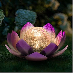 Huaxu Solar Lights Outdoor Garden Decor,Purple Lotus Solar Light,Waterproof LED Crackle Globe Glass Flower Light for Garden,Patio,Yard,Porch,Pathway,Ground,Outdoor Tabletop - Glow-Paradise
