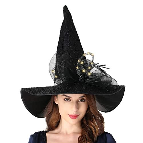 QinYing Black Halloween Costume LED Light Witch Hats for Women Steeple Top with Lamp for Party Black - Glow-Paradise