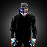 Halloween Scary Mask with LED Gloves Kit, LED Costume Mask EL Wire Light Up Mask for Halloween Costume Festival Cosplay - Glow-Paradise