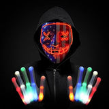 Halloween Scary Mask with LED Gloves Kit, LED Costume Mask EL Wire Light Up Mask for Halloween Costume Festival Cosplay - Glow-Paradise