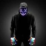 Halloween Scary Mask with LED Gloves Kit, LED Costume Mask EL Wire Light Up Mask for Halloween Costume Festival Cosplay (Purple) - Glow-Paradise