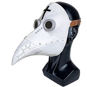 Stegosaurus Plague Doctor Bird Mask Long Nose Beak Cosplay Steampunk Halloween Costume Props Latex Material D-White - Glow-Paradise