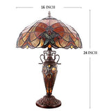 WERFACTORY Tiffany Lamp Red Stained Glass Liaison Mather-Daughter Vase Table Lamp 16X16X24 Inch Antique Desk Reading Light Decor Bedroom Living Room Home Office (LED Bulb Included) S160R Series - Glow-Paradise