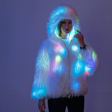 LED Coat – Fancy LED Light Faux Fur Jacket – Hooded Rave LED Jacket for Men and Women (M) - Glow-Paradise