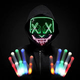 Halloween Scary Mask with LED Gloves Kit, LED Costume Mask EL Wire Light Up Mask for Halloween Costume Festival Cosplay (Green & Pink) - Glow-Paradise