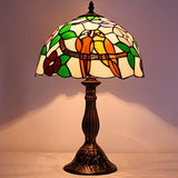 WERFACTORY Tiffany Table Lamp Stained Glass Bedside Lamp Double Tropical Birds Desk Reading Light 12X12X18 Inches Decor Nightstand Bedroom Living Room Home Office (LED Bulb Included) S803 Series - Glow-Paradise