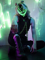 Venobat Halloween Mask LED Light Up Mask for Adults Kids - Cool Neon Glow Mask with Dark and Evil Glowing Eyes 3 Lighting Modes El Wire for Festival Cosplay Halloween Costume (Green) - Glow-Paradise