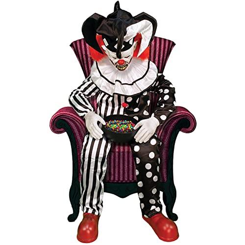 Haunted Hill Farm Sitting ScareClown by Tekky | Talking Animated Halloween Decorations | Battery Operated Animatronics | Festive Holiday Decor | Scare Props | HHSTCLOWN-FLSA, Multicolor - Glow-Paradise