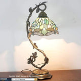 WERFACTORY Tiffany Lamp Bedside Table Lamp, Sea Blue Stained Glass Dragonfly Desk Reading Light, Thin Metal Leaf Base 8X10X21 Inches Decor Small Space Bedroom Home Office LED Bulb Included S147 Series - Glow-Paradise