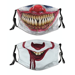 2Pack Halloween Scary Clown Face Masks Men Women, Washable & Reusable Fabric Halloween Clown Smile Mask for Adults with 4Pcs Filters - Glow-Paradise