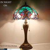 WERFACTORY Tiffany Style Table Lamp Green Stained Glass Liaison Bedside Antique Luxurious Desk Reading Light 12X12X22 Inches Decor Bedroom Living Room Home Office (LED Bulb Included) S160G Series - Glow-Paradise