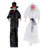 DR.DUDU Halloween Decorations Set of 2 Skeleton Bride Groom, 40" x 26" Hanging Poseable Spooky Ghost Wedding Couple for Indoor Outdoor Haunted House Party Props - Glow-Paradise