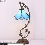 WERFACTORY Tiffany Lamp Blue Stained Glass Bedside Lamp, Thin Metal Leaf Table Desk Reading Light 8X10X21 Inches Decor Small Space Bedroom Home Office LED Bulb Included S70106B Series - Glow-Paradise