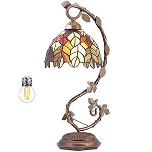 WERFACTORY Tiffany Lamp Stained Glass Table Lamp Bedside Maple Leaf Thin Antique Desk Reading Light 8X10X21 Inches Decor Small Space Bedroom Home Office LED Bulb Included S804 Series - Glow-Paradise