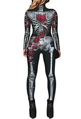 Pink Queen Womens Halloween Skeleton Print Cosplay Outfit Costume Jumpsuit - Glow-Paradise