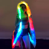 Led Light Up Clothing - Rave Clothes For Women Fuzzy Vest Sequin Disco Jacket Men Fur coat Costume Outfits (Medium) - Glow-Paradise