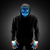 Halloween Scary Mask with LED Gloves Kit, LED Costume Mask EL Wire Light Up Mask for Halloween Costume Festival Cosplay - Glow-Paradise