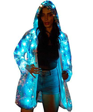Womens Girls 15 Color LED Sequin Super Flash Jacket Light UP Rave Creative Outer Coat Stage Costume Xmas Party Fancy Dress Pink - Glow-Paradise